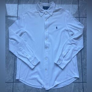 Ralph Lauren Mens White Featherweight Mesh 100%Cotton LongSleeve ButtonUpShirt L